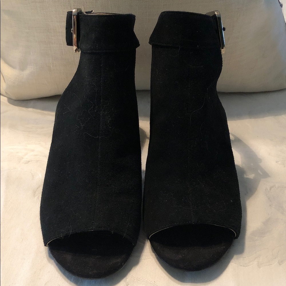 Nine West Black Suede Open-Toe Ankle Booties